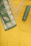 Pista Sequence & Zari Threadwork Cotton Unstitched Salwar Suit With Cotton Dupatta