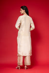 Off White Tissue Readymade Suit And Pant With Net Dupatta