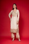 Off White Tissue Readymade Suit And Pant With Net Dupatta