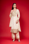 Off White Tissue Readymade Suit And Pant With Net Dupatta