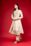 Off White Tissue Readymade Suit And Pant With Net Dupatta