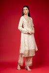 Off White Tissue Readymade Suit And Pant With Net Dupatta