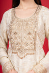 Off White Tissue Readymade Suit And Pant With Net Dupatta