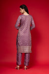 Mauve Tissue Readymade Suit And Pant With Net Dupatta