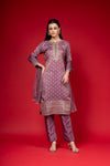 Mauve Tissue Readymade Suit And Pant With Net Dupatta