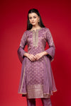 Mauve Tissue Readymade Suit And Pant With Net Dupatta