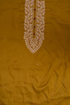 Mustard Mirror Sheet, Sequence & Threadwork Cotton Unstitched Salwar Suit With Cotton Dupatta