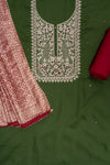 Mehndi Mirror Sheet, Sequence & Zari Threadwork Cotton Unstitched Salwar Suit With Cotton Dupatta