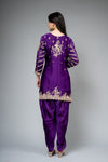 Purple Satin Readymade Suit And Dhoti With Organza Dupatta