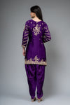 Purple Satin Silk Readymade Suit And Dhoti With Organza Dupatta