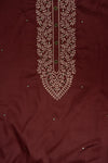 Garnet Mirror Sheet, Sequence & Threadwork Cotton Unstitched Salwar Suit With Cotton Dupatta