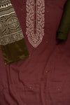 Garnet Mirror Sheet, Sequence & Threadwork Cotton Unstitched Salwar Suit With Cotton Dupatta