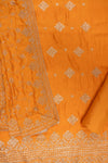 Mustard Swarovski & Zari Work Dolna Unstitched Salwar Suit With Dolna Dupatta