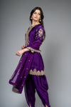 Purple Satin Silk Readymade Suit And Dhoti With Organza Dupatta