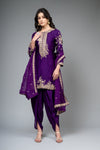 Purple Satin Silk Readymade Suit And Dhoti With Organza Dupatta