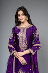 Purple Satin Silk Readymade Suit And Dhoti With Organza Dupatta