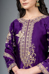 Purple Satin Silk Readymade Suit And Dhoti With Organza Dupatta