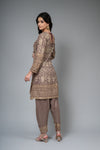 Mauve Georgette Readymade Suit And Pant With Net Dupatta