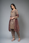 Mauve Georgette Readymade Suit And Pant With Net Dupatta