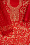 Red Banarasi Woven Zari Cotton Unstitched Salwar Suit With Cotton Dupatta