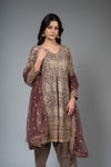 Mauve Georgette Readymade Suit And Pant With Net Dupatta