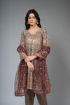 Mauve Georgette Readymade Suit And Pant With Net Dupatta