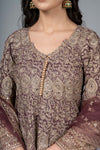 Mauve Georgette Readymade Suit And Pant With Net Dupatta