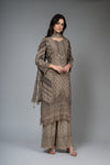 Tussar Crepe Readymade Suit And Palazzo With Chinon Dupatta