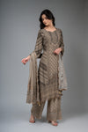 Tussar Crepe Readymade Suit And Palazzo With Chinon Dupatta