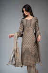 Tussar Crepe Readymade Suit And Palazzo With Chinon Dupatta