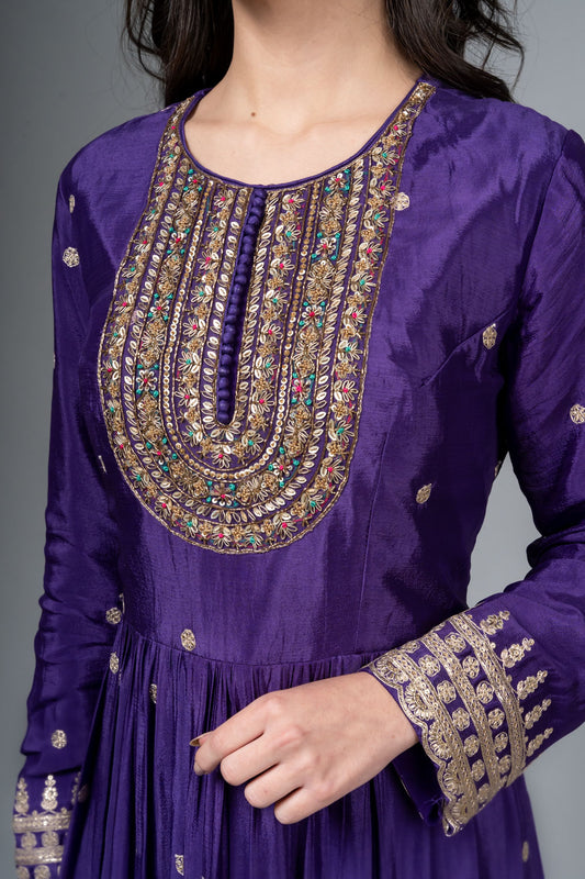 Purple Dolna Floor Length Readymade Suit And Legging With Chinon Dupatta