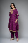 Purple Dolna Readymade Suit And Pant With Net Dupatta