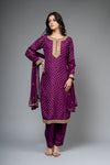 Purple Dolna Readymade Suit And Pant With Net Dupatta