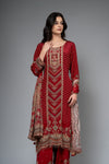 Maroon Crepe Readymade Suit And Palazzo With Chinon Dupatta