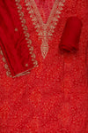 Red Sequence, Zari Threadwork & Bandhini Printed Cotton Unstitched Salwar Suit With Cotton Dupatta