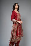 Maroon Crepe Readymade Suit And Palazzo With Chinon Dupatta