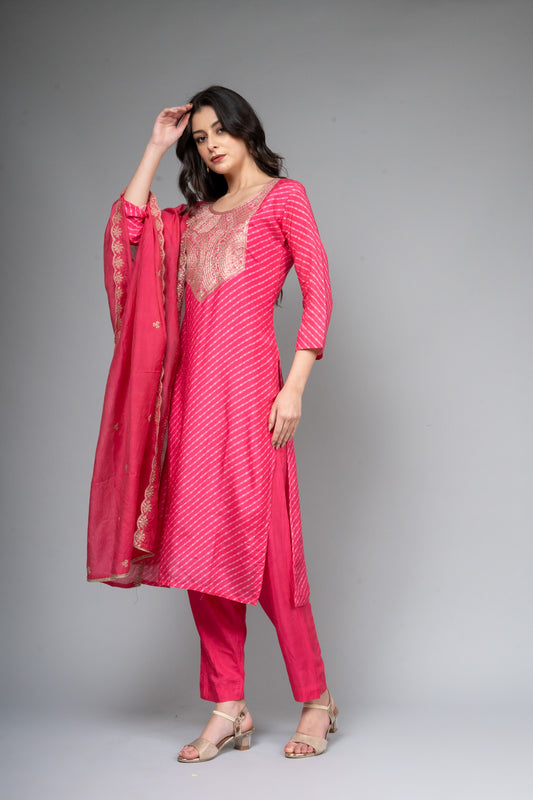 Rani Cotton Readymade Suit And Pant With Cotton Dupatta