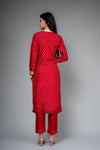 Red Dolna Readymade Suit And Pant With Net Dupatta