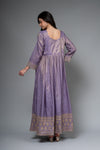 Mauve Cotton Floor Length Readymade Suit With Net Dupatta