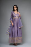 Mauve Cotton Floor Length Readymade Suit With Net Dupatta