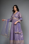 Mauve Cotton Floor Length Readymade Suit With Net Dupatta