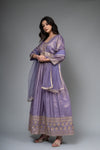 Mauve Cotton Floor Length Readymade Suit With Net Dupatta