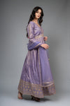 Mauve Cotton Floor Length Readymade Suit With Net Dupatta