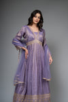 Mauve Cotton Floor Length Readymade Suit With Net Dupatta