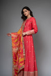 Coral Chinon Floor Length Readymade Suit And Legging With Chinon Dupatta