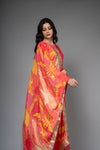 Coral Chinon Floor Length Readymade Suit And Legging With Chinon Dupatta