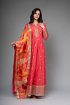 Coral Chinon Floor Length Readymade Suit And Legging With Chinon Dupatta