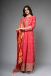 Coral Chinon Floor Length Readymade Suit And Legging With Chinon Dupatta