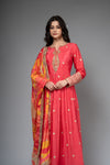 Coral Chinon Floor Length Readymade Suit And Legging With Chinon Dupatta