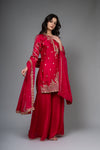 Rani Satin Silk Readymade Suit And Dhoti With Organza Dupatta